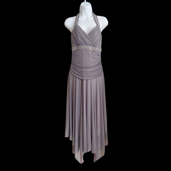 Trixxi Womens Gray Asymmetrical Empire Babydoll Fairy Whimsical Dress Midi Jr L - Picture 1 of 10